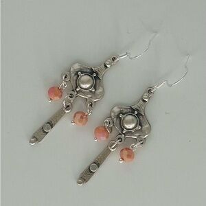 Antique Silver Dangle Earrings Accented with Pink Glass Beads